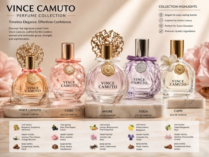 Vince Camuto perfume collection and fragrance bottles