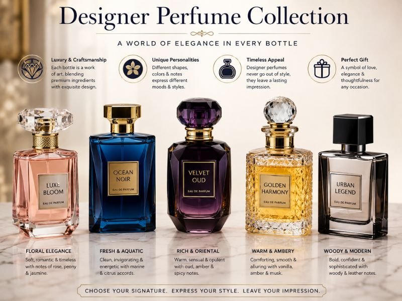 Stylish perfume bottle designs in different shapes and colors