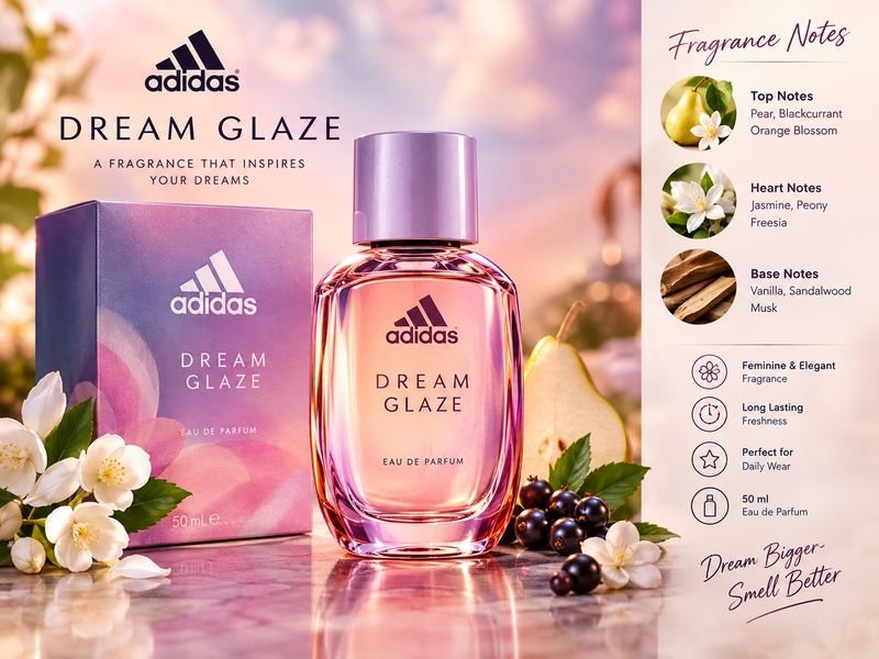 Adidas Dream Glaze Eau de Parfum bottle design and packaging