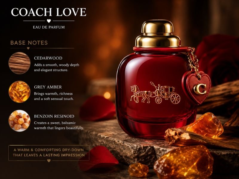 Coach Love Perfume base notes with cedarwood and grey amber