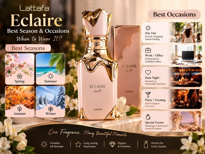 Lattafa Eclaire perfume for autumn winter and cozy evening occasions