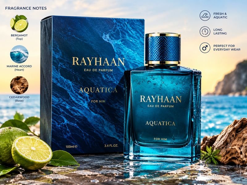 Rayhaan Aquatica bottle design and perfume packaging