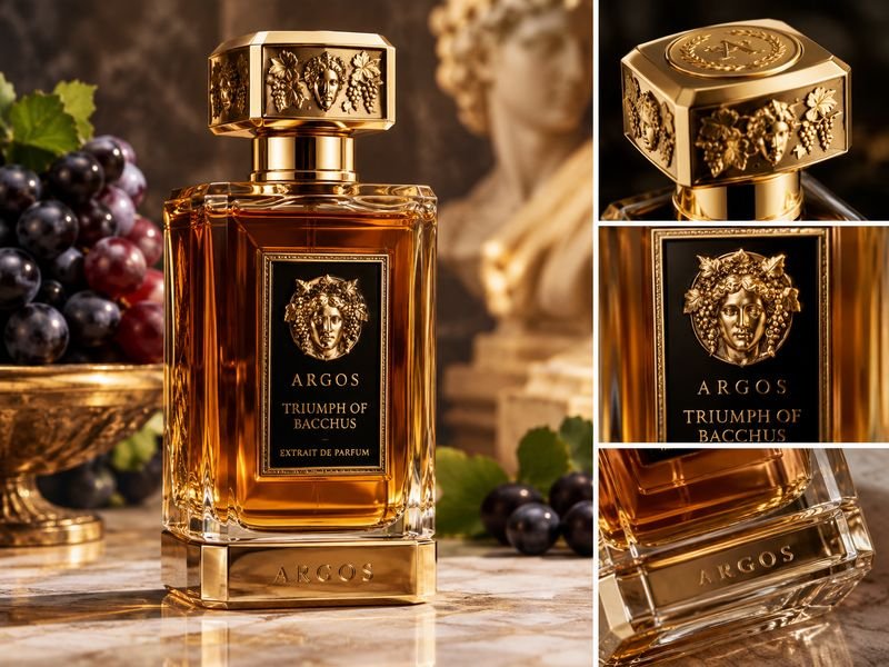 Argos Triumph of Bacchus decorative perfume bottle design and presentation