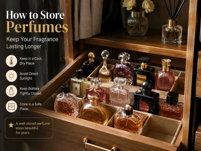 perfume stored in a cool dark drawer
