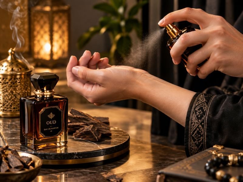 How to apply oud perfume properly on pulse points for a balanced fragrance