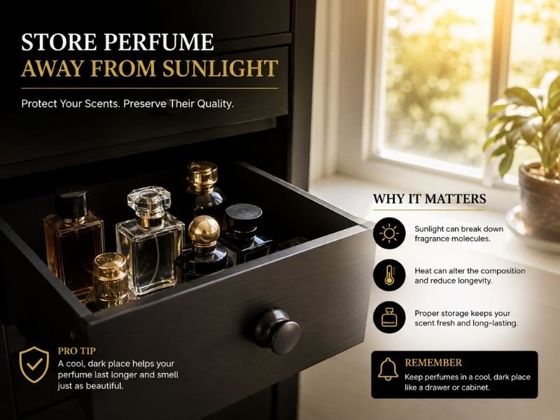 perfume stored away from direct sunlight
