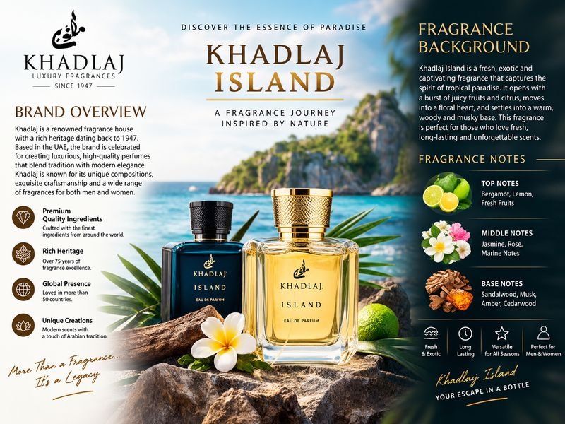 Khadlaj Island perfume bottle and packaging by Khadlaj Perfumes