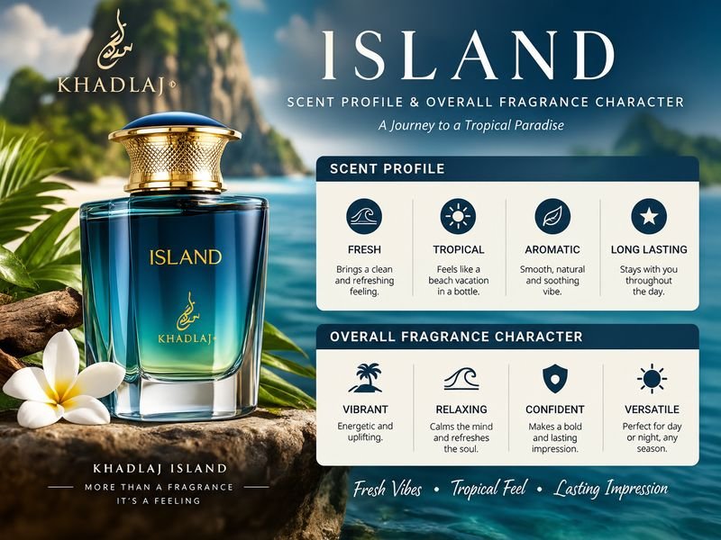 Khadlaj Island tropical scent profile with pineapple coconut and warm woody notes