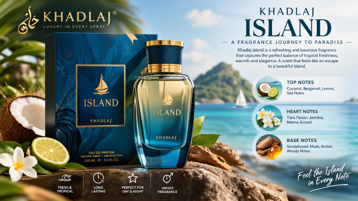 Khadlaj Island perfume bottle complete fragrance review