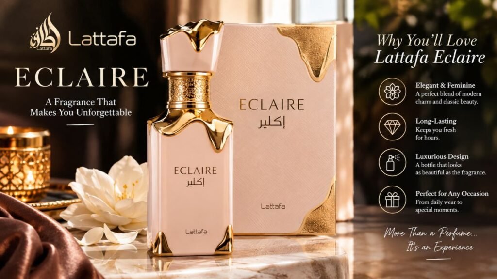 Lattafa Eclaire perfume bottle and original packaging