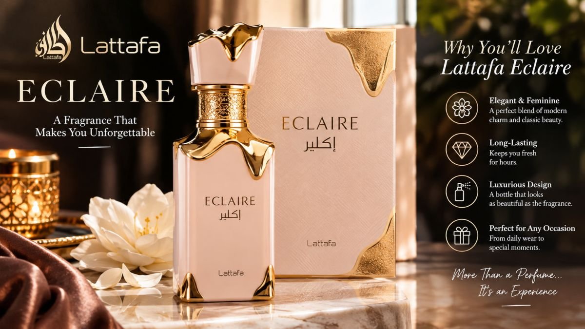Lattafa Eclaire perfume bottle and original packaging