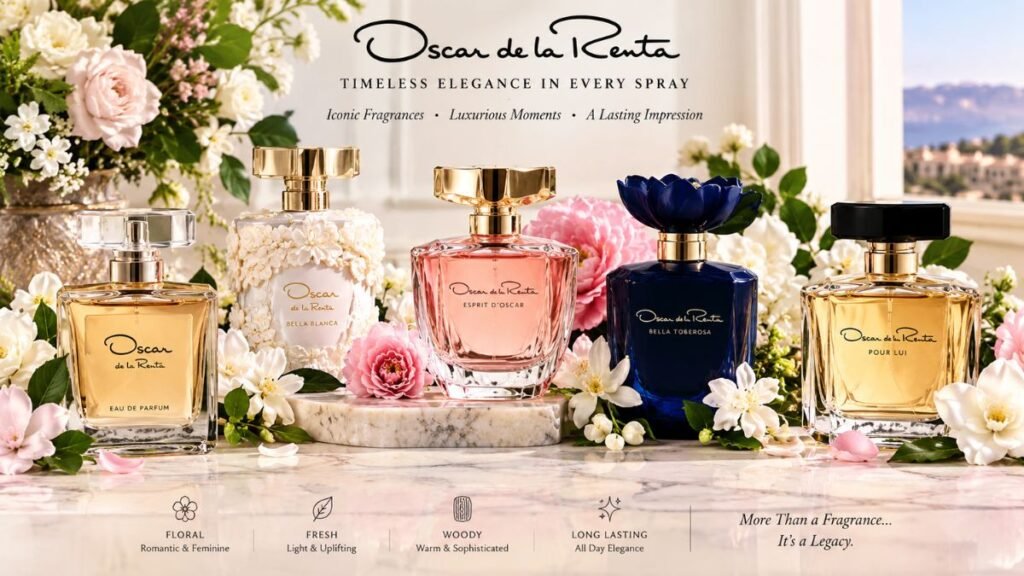 Oscar de la Renta Perfume collection with elegant luxury fragrance bottles