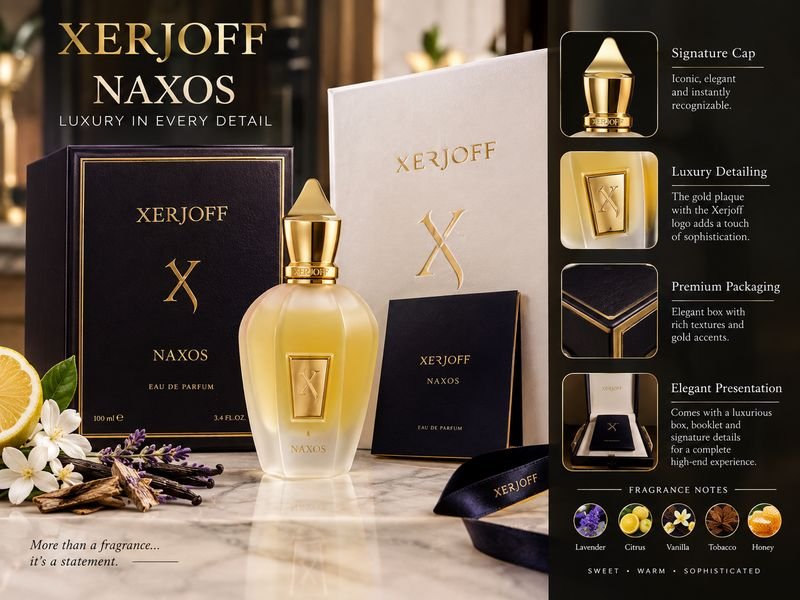 Xerjoff Naxos luxury perfume bottle and packaging