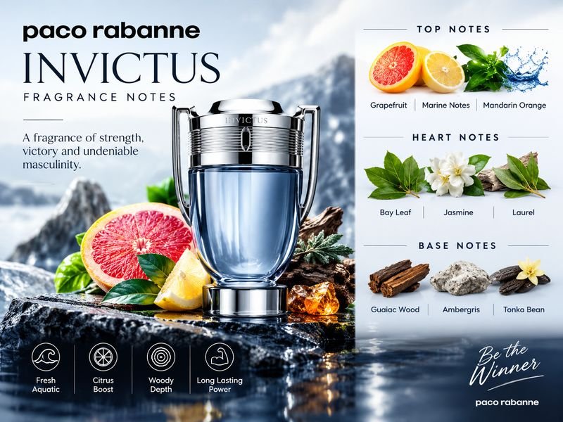 Paco Rabanne Invictus notes including grapefruit and guaiac wood