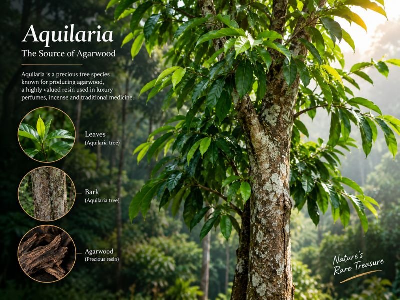 Agarwood tree used in the production of natural oud fragrance