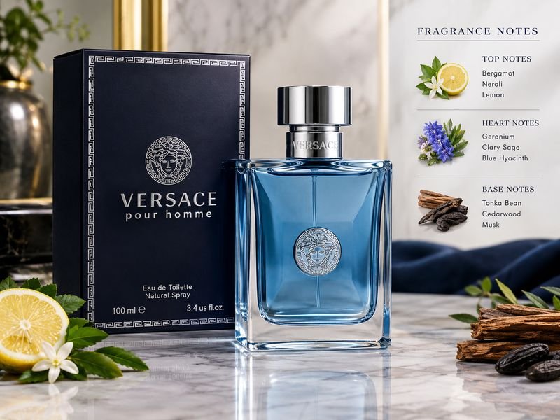 Versace Pour Homme bottle and fragrance packaging