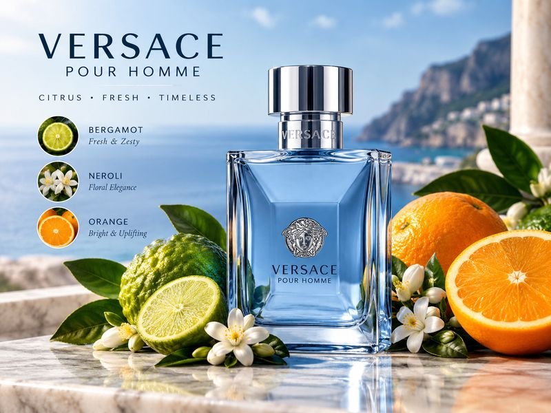 Versace Pour Homme fragrance notes including bergamot and neroli