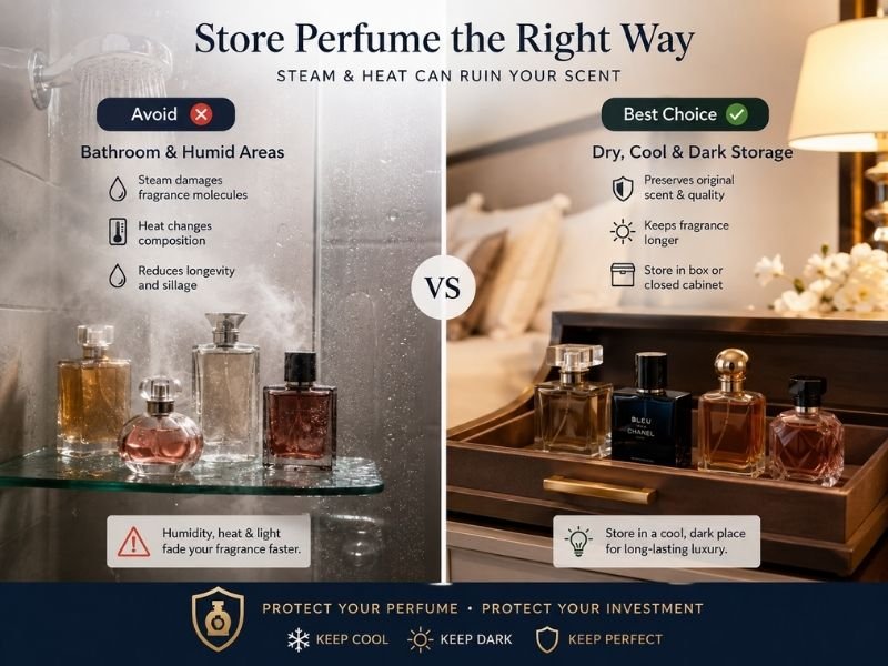 why perfume should not be stored in the bathroom