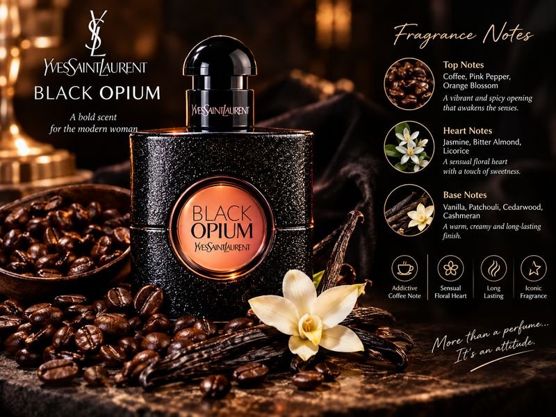 YSL Black Opium perfume with coffee and warm notes