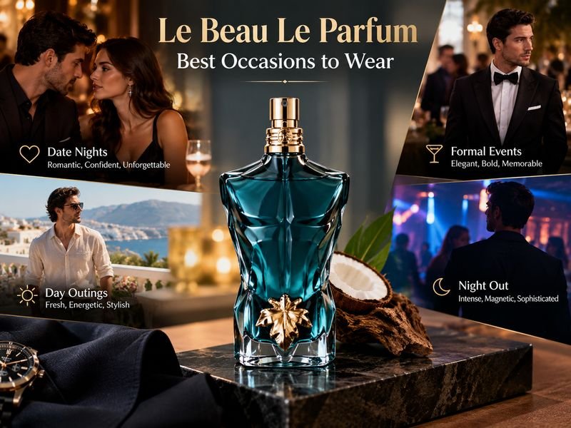Le Beau Le Parfum bottle styled for evening fragrance occasions