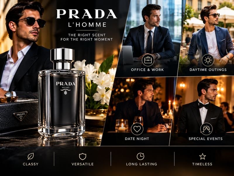 Prada L’Homme fragrance for office wear and formal occasions