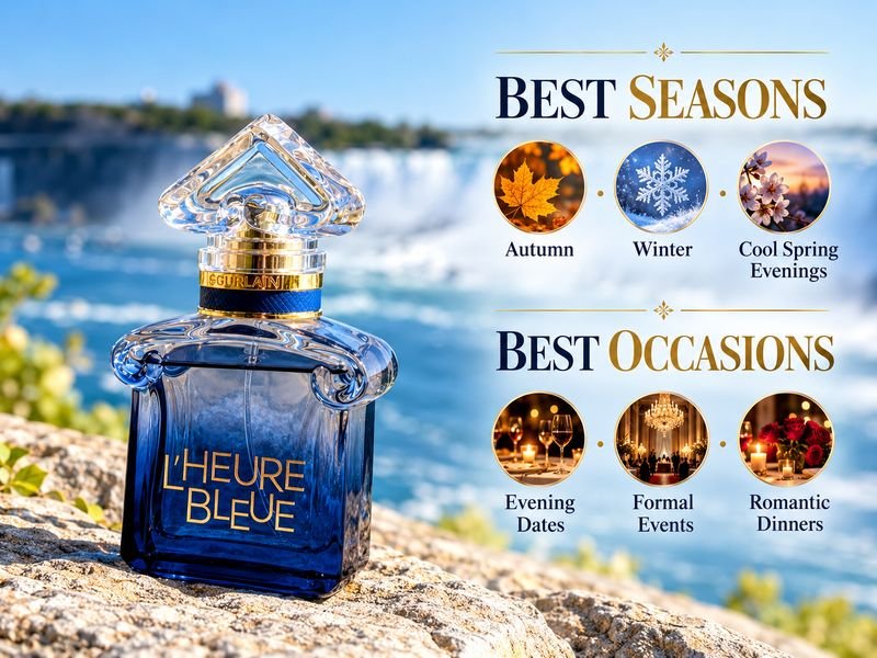 L'Heure Bleue perfume styled for elegant evening fragrance occasions