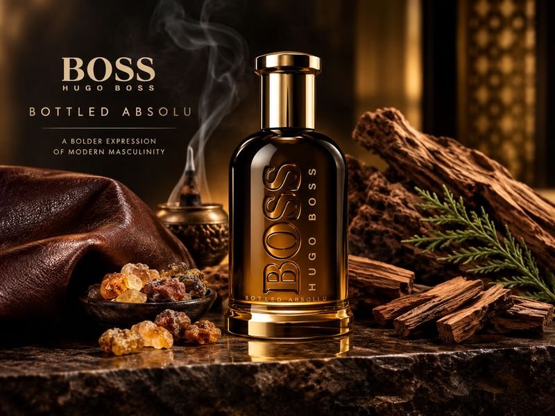 Boss Bottled Absolu leather incense myrrh cedarwood notes