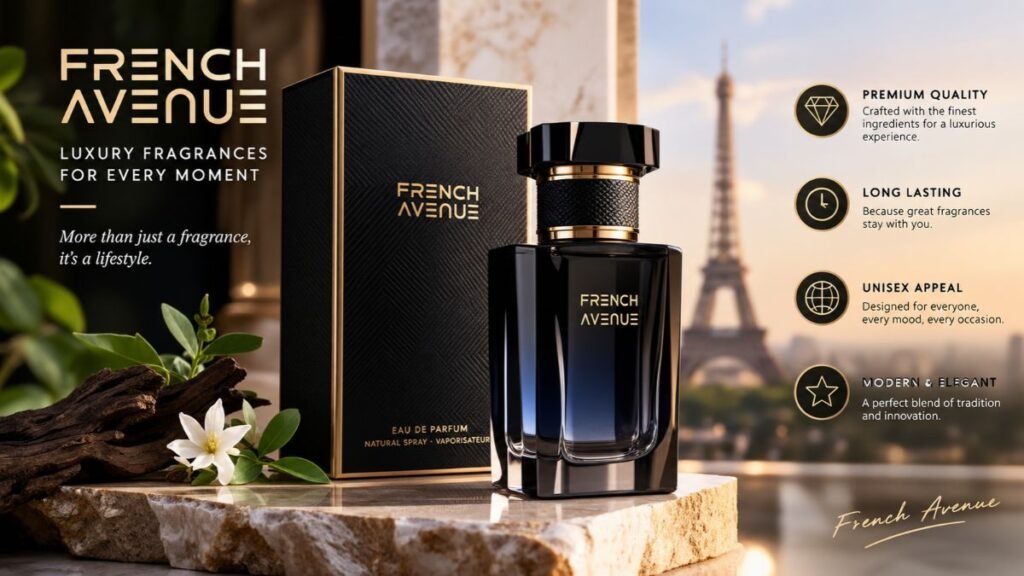 French Avenue perfume collection and fragrance bottles