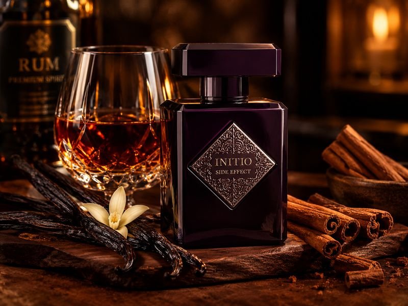 Rum vanilla and warm spice ingredients representing the Initio Side Effect scent profile