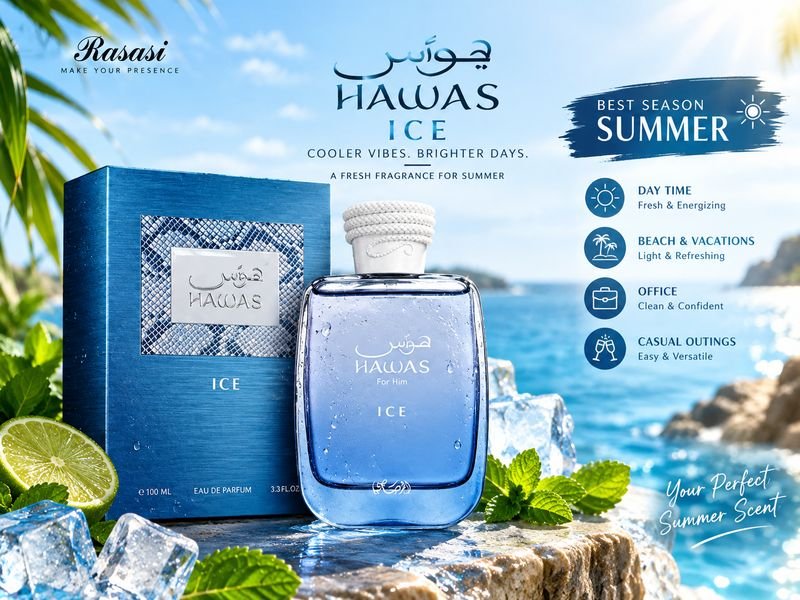 Rasasi Hawas Ice fragrance styled for summer and warm weather