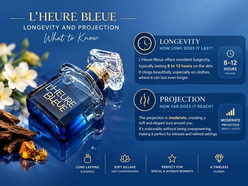 L'Heure Bleue perfume longevity and projection on skin