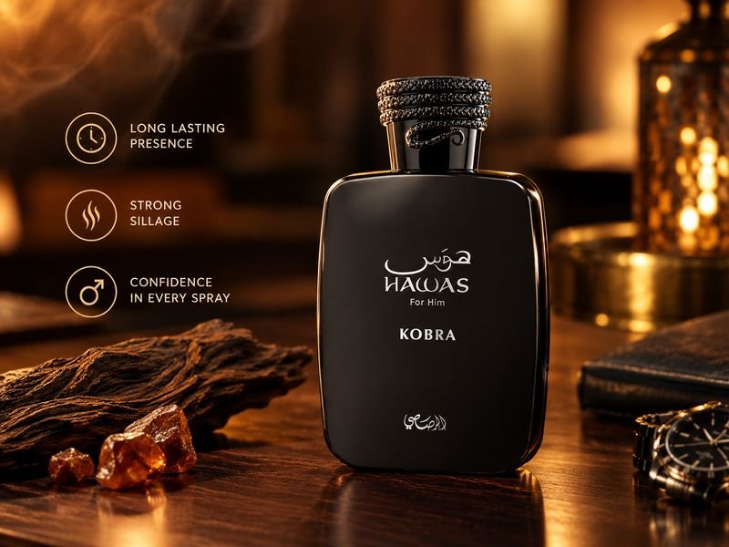 Rasasi Hawas Kobra perfume bottle illustrating fragrance performance